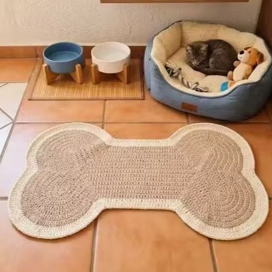Tapete Pet Crochê Ossinho | Caminha cama pet Cachorro e Gato | Tapete Pet Lavável P M G