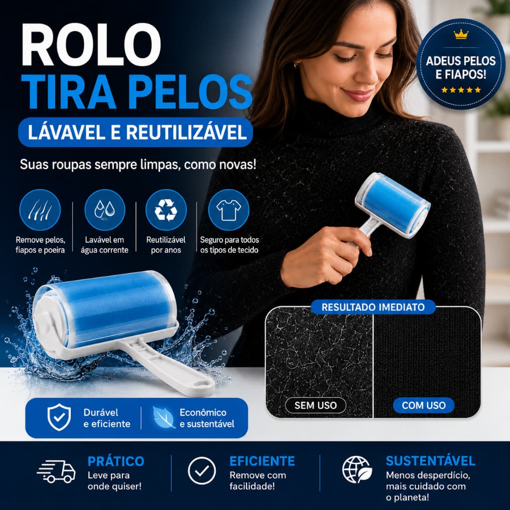Rolo Tira Pelos Lavável Reutilizável Remove Fiapos Pelos Poeira Roupa limpa para festa junina