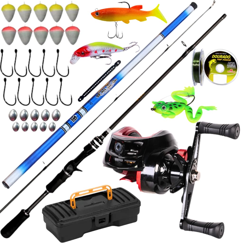 Carretilha De Pesca Anticabeleira Arrasto 10kg Vara Mão 2,70 Fibra de Carbono Kit Pesca Anzol Traira
