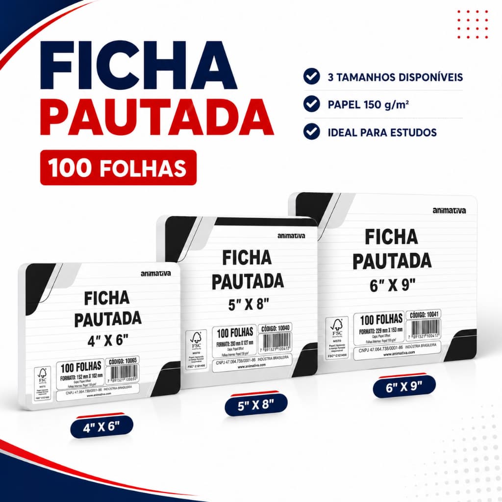 Ficha Pautada 100 Folhas Papel 150g 4x6 5x8 Ou 6x9 - Resumos Flashcards Estudos