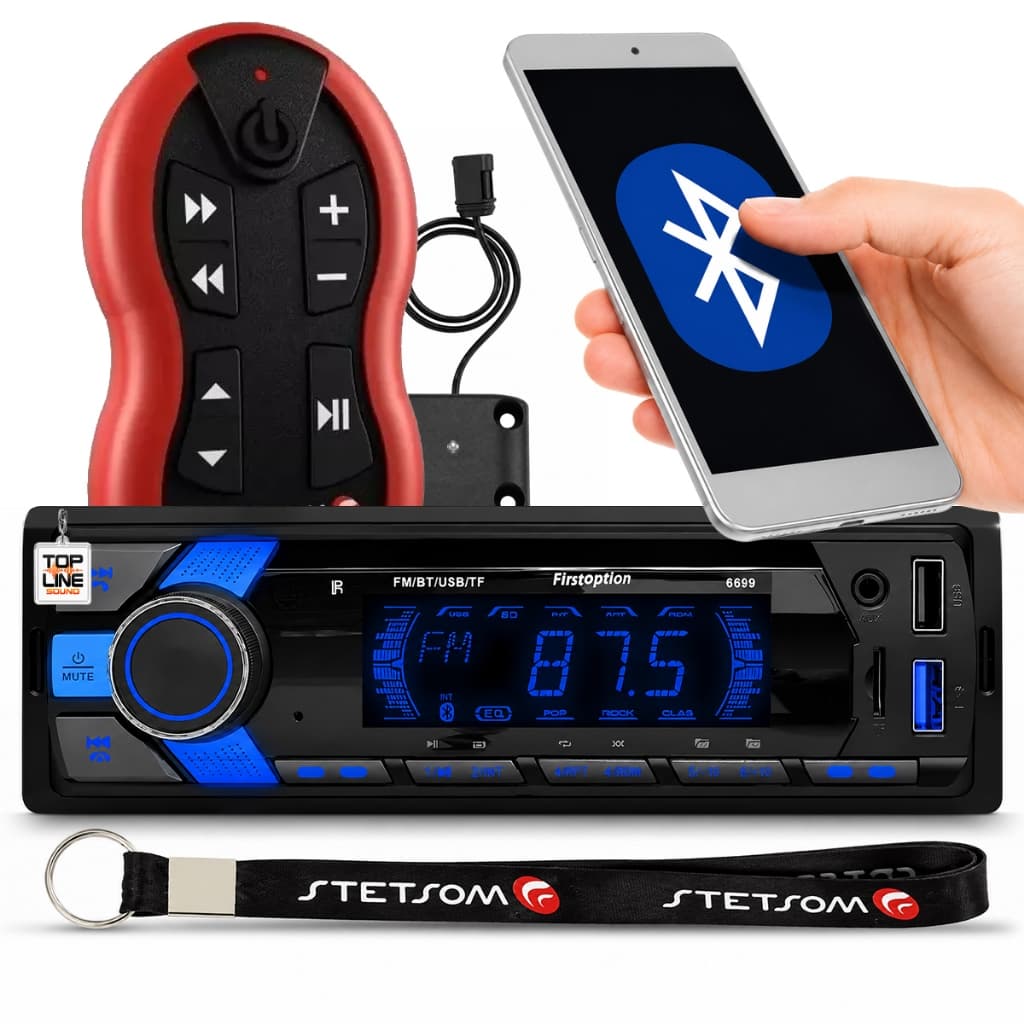 Aparelho de Som Carro Radio Automotivo Bluetooth Pendrive Sd Rádio Colorido + Controle Stetsom 500m