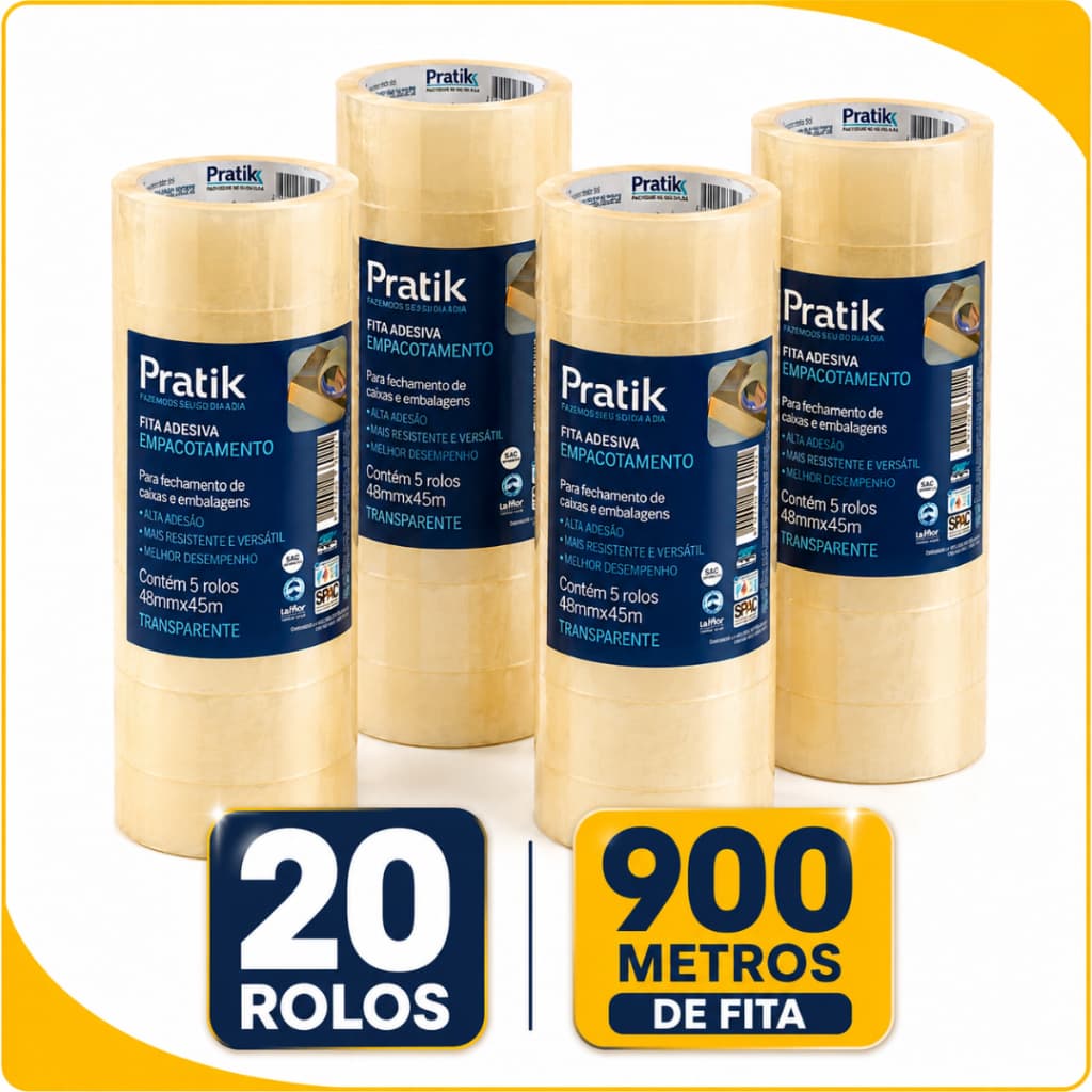 Kit 20 Fitas Transparentes 48x45 Para Caixa Embalagem Pratik