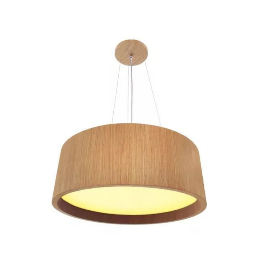 Luminária Redonda 35cm Teto Madeira Moderna 3 Luzes Soquete E27 Sala Jantar Cozinha Quarto