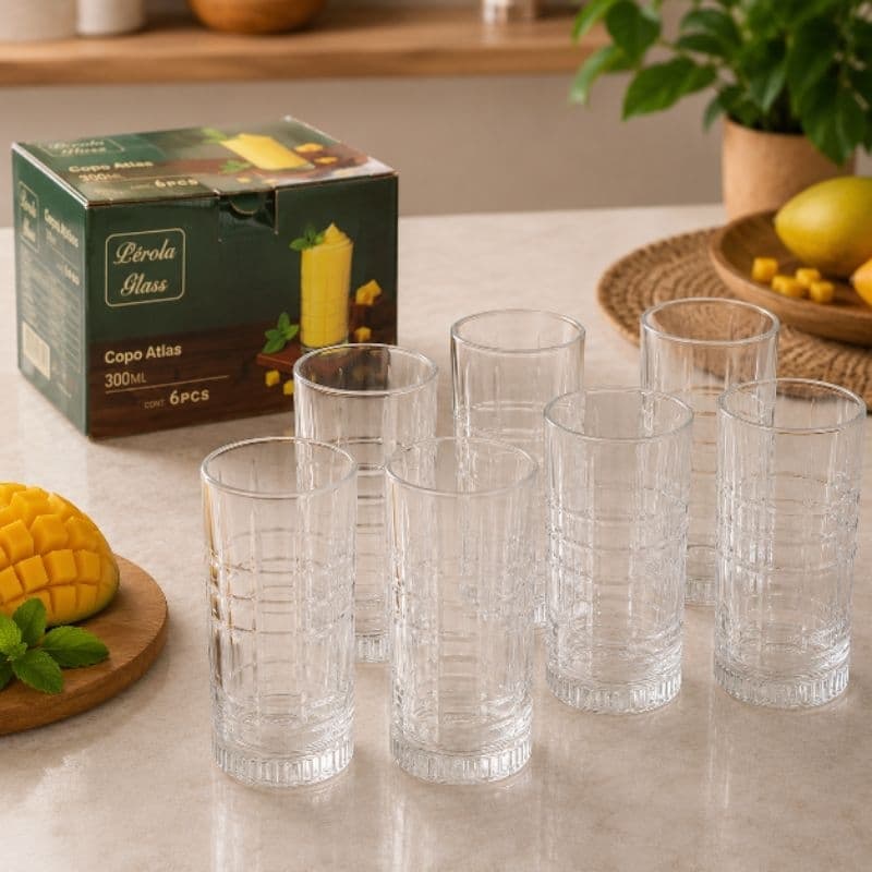 Conjunto 6 Copos de Vidro 300ml 6 Peças Atlas Transparente luxo