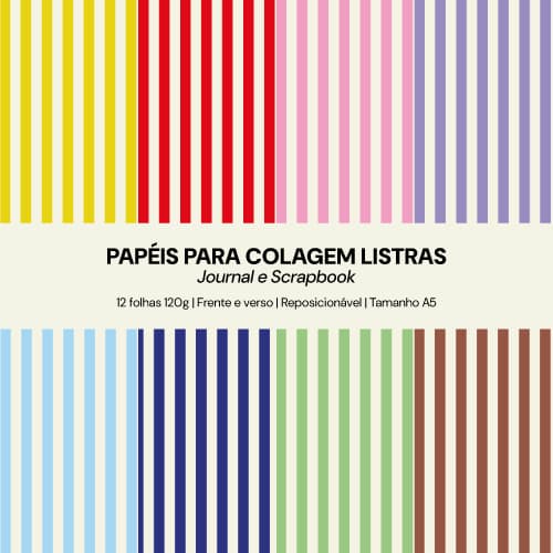 Papéis P/ Colagem Listras Journal Scrapbook C/ 12Fls 120g Reposicionável A5