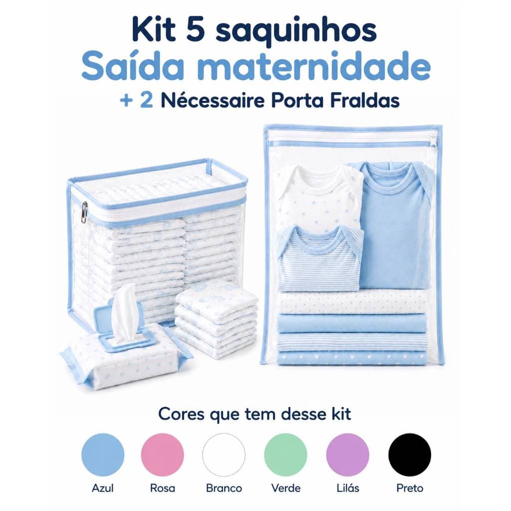 5 Saquinhos Maternidade Multiuso + 2 Organizador Necessaire