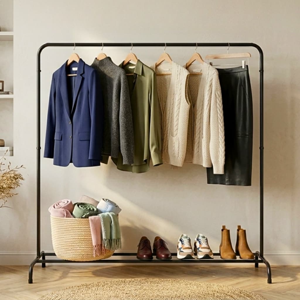 Cabideiro De Chão Arara Organizador De Roupa Cabide Organizador De Metal Preto Portátil Moderno Casa