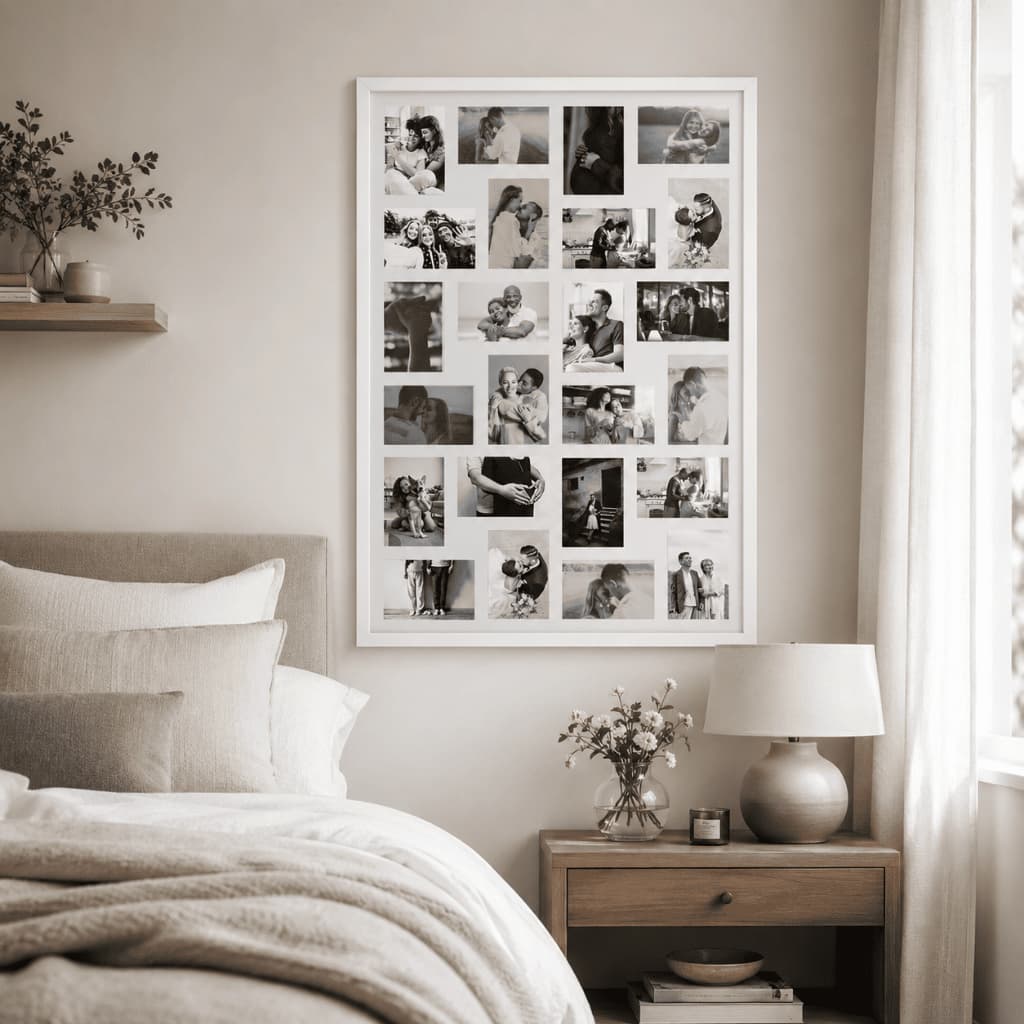 Quadro Decorativo Painel Multifotos Quadrado 24 Fotos 10x15 94X66cm Branco ou Preto Porta Retrato