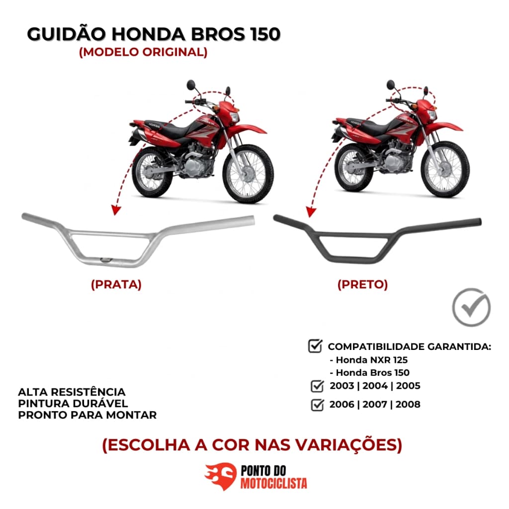 Guidon Guidão Moto Bros 125 Bros 150 2003 Até 2008 Com Barra Reforçado