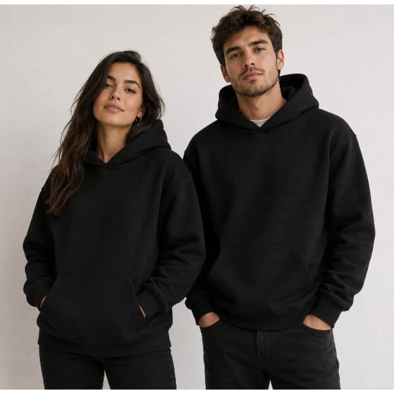 Moletom Canguru Unissex Preto Flanelado Grosso com Capuz Masculino Feminino Inverno Premium
