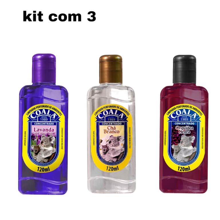 Kit Coala Limpador Perfumado 3 Unidades 120ml Lavanda Chá Branco Orquídeas Negra