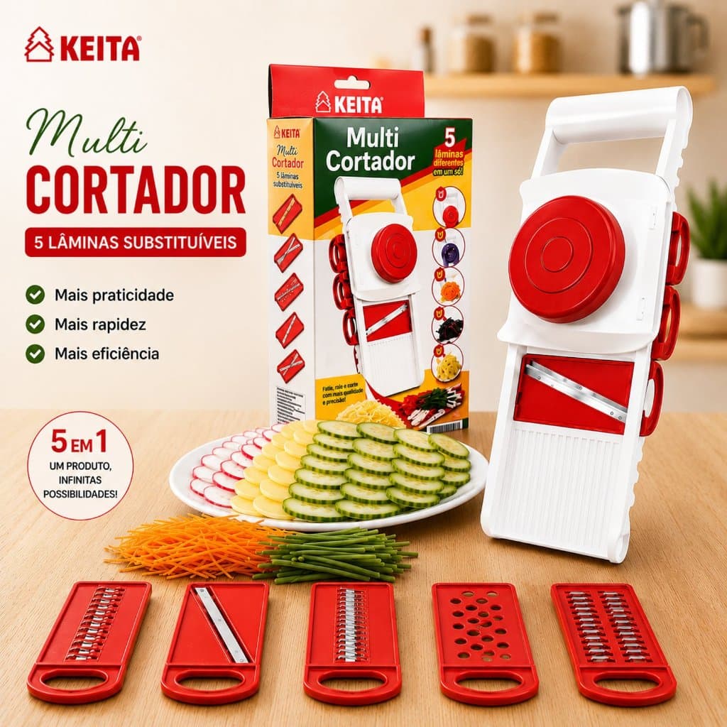 Multi Cortador Fatiador Ralador 5 em 1 Keita Lâminas Diferentes Verduras Legumes Frutas Vegetais Queijo