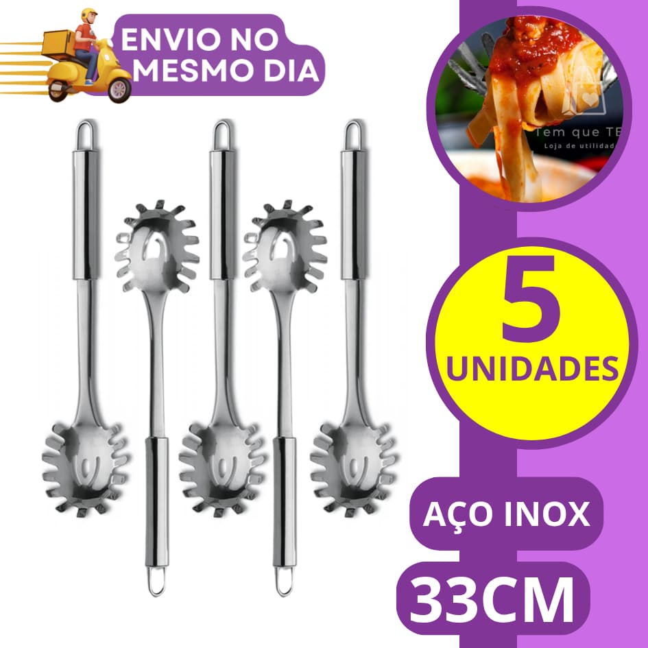 KIT 3 ou 5 Pegador de Massas em Inox GRANDE 33cm Profissional Colher para Servir Espaguete Macarrão Massa