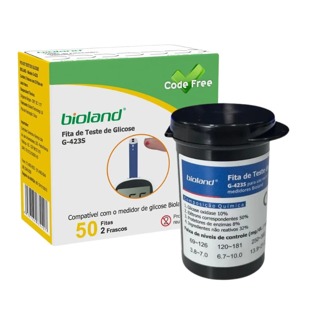 Fita Tira Teste De Glicose Glicemia G-423s Bioland C/50 Unidades