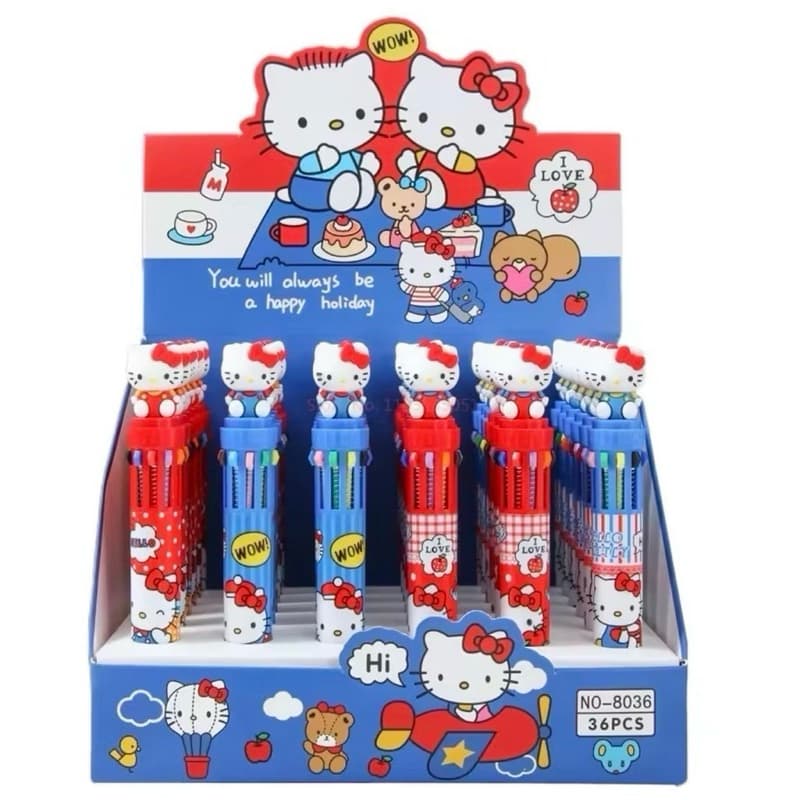 Caneta 10 cores Hello Kitty estampada fofa