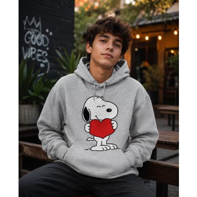 Moletom Canguru Unissex Snoopy Coração – Estilo Casual e Confortável