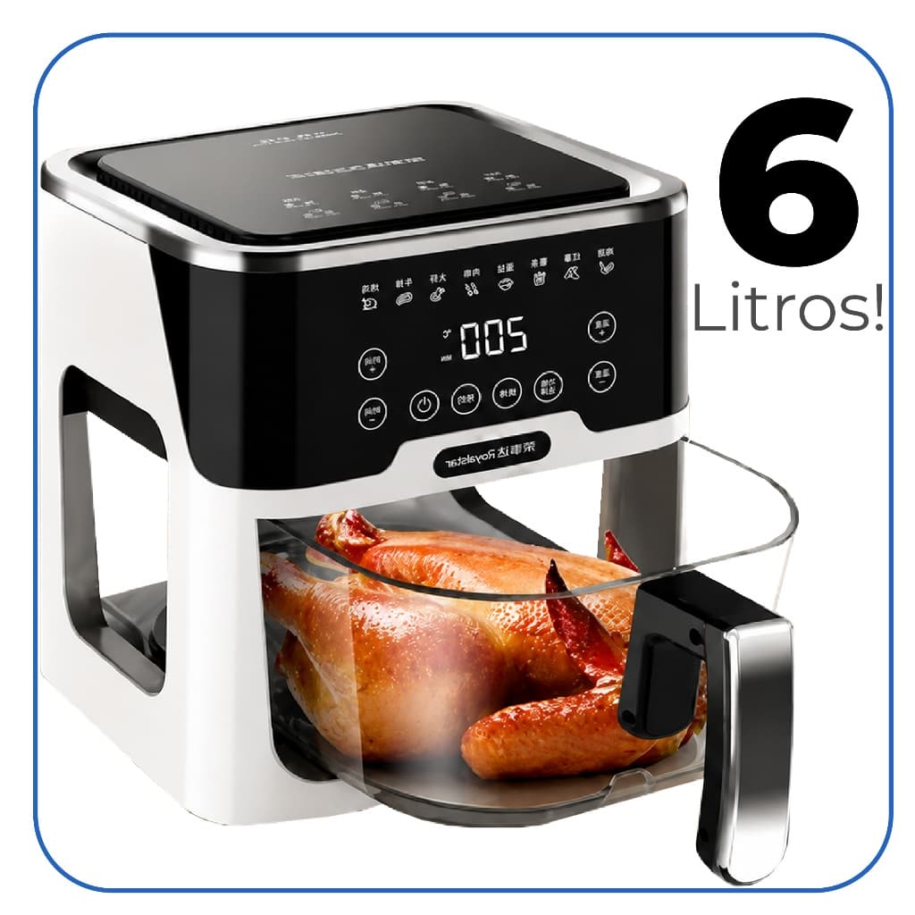 Air Fryer Fritadeira Elétrica De Vidro Sem Óleo 6 Litros 1350W Com Desligamento Automático Top