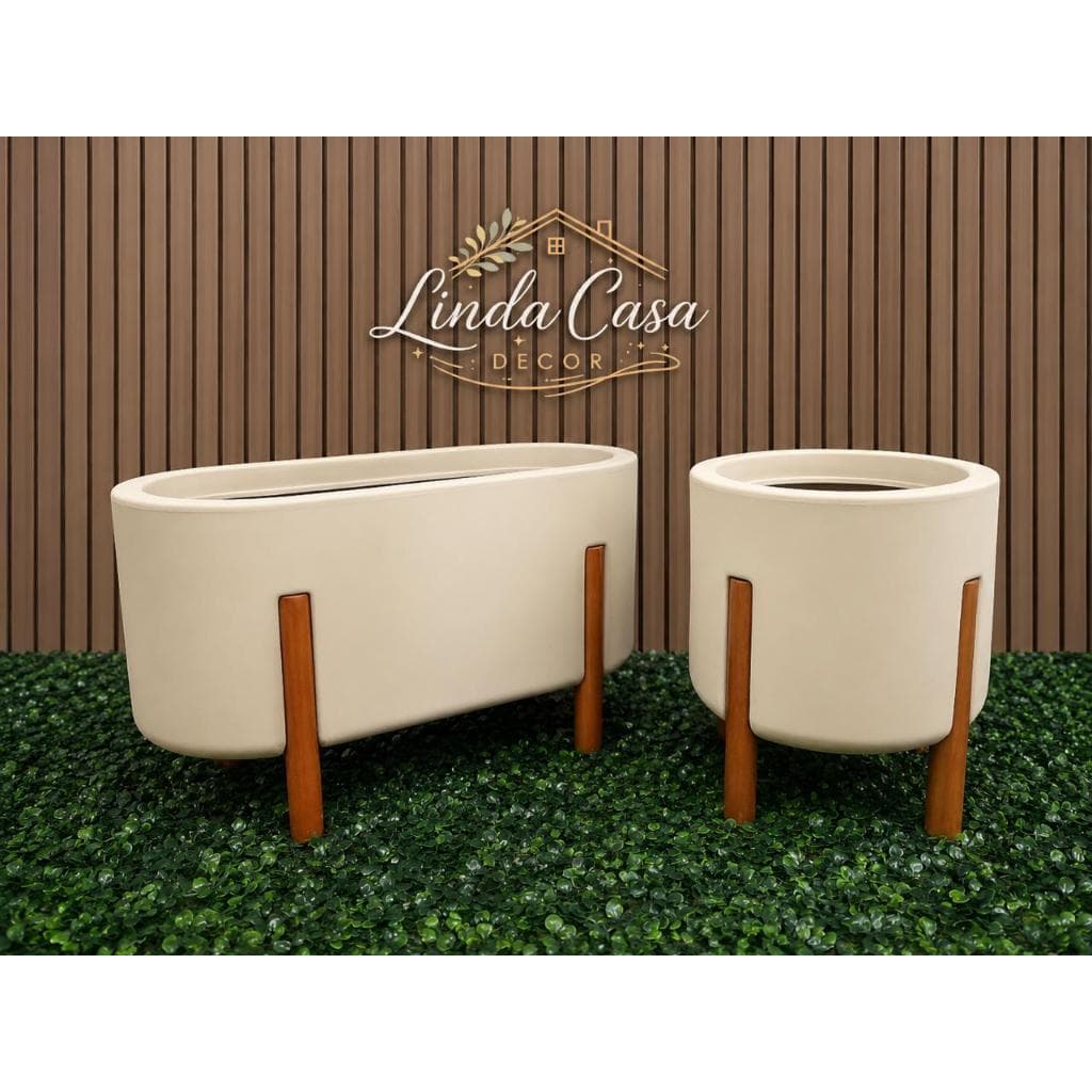 Kit Floreira Nórdica E 1 Vaso Nordico Decorativos Polietileno Pés Madeira Vasos Plantas Jardim Luxo