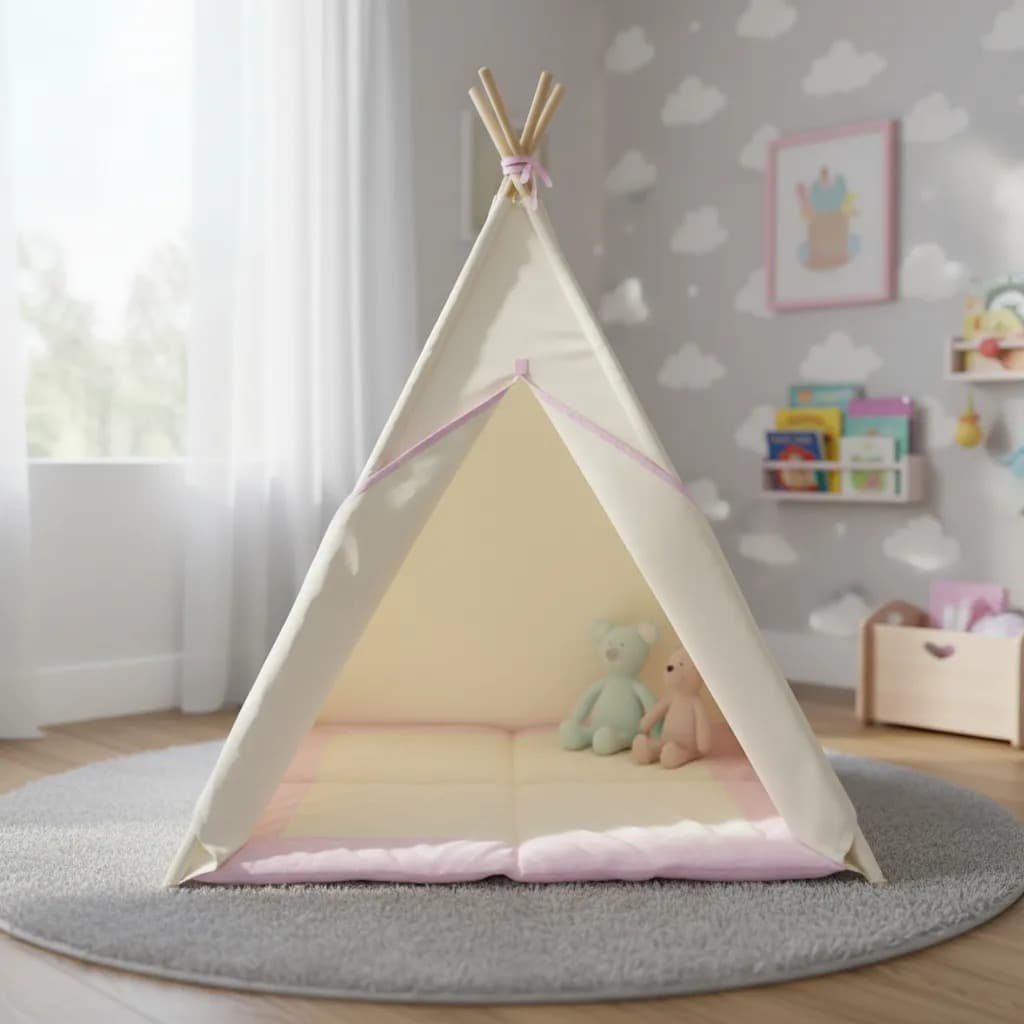 Cabana infantil+tapete acolchoado 135x90x90cm+bandeirolas de topo+2 almofadas