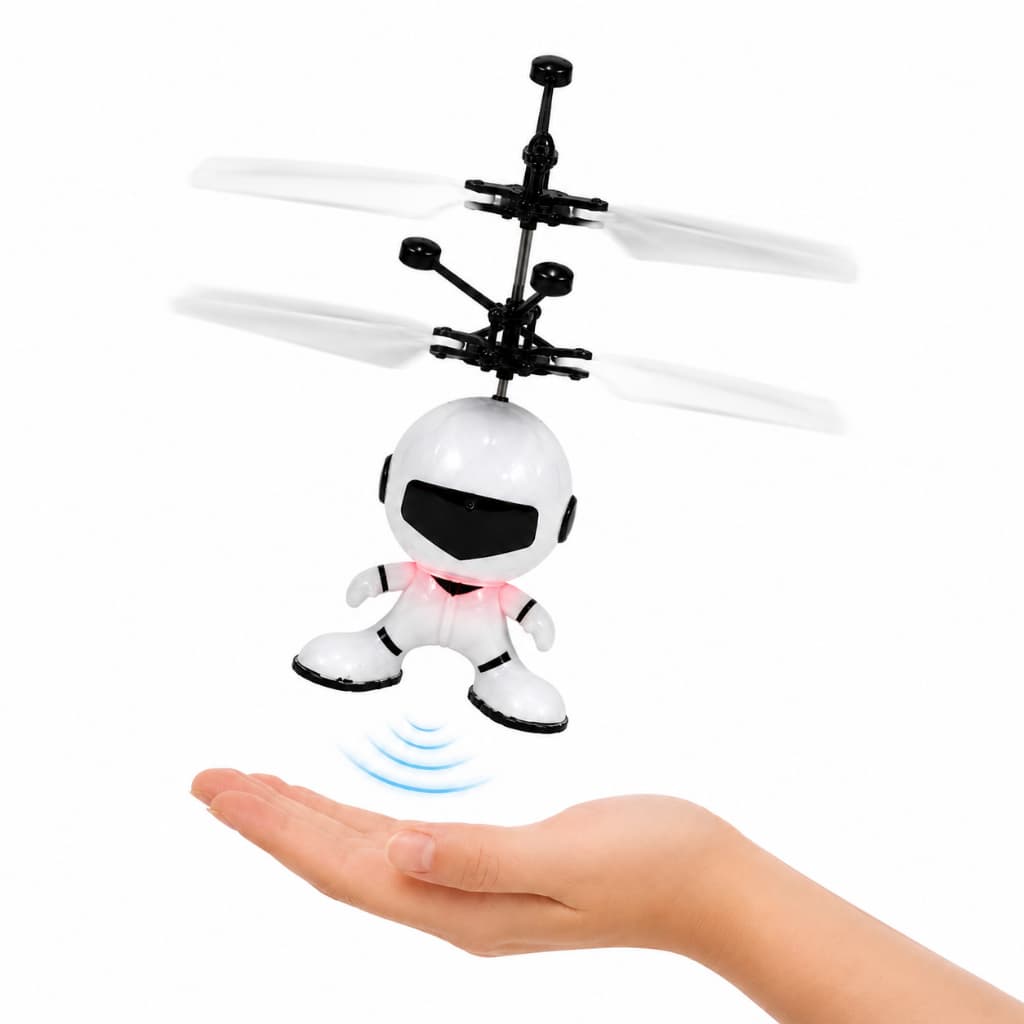 Robô Voador Infantil Branco Mini Drone Sensor de Mão LED