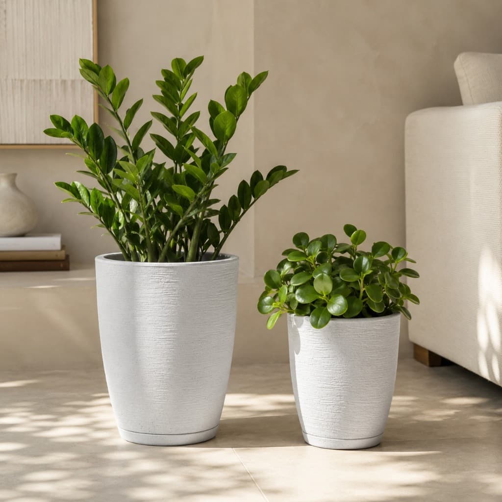 Vasos Para Plantas Decoração Cone Bojo com Prato - Acabamento Premium Escovado Grafiato Luxo