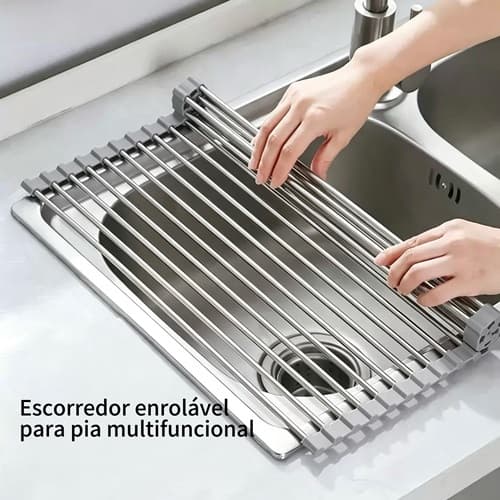 Escorredor enrolável multifuncional para pia de cozinha, organiza sua bancada 35*37cm