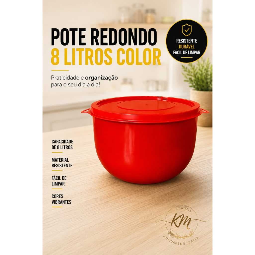 Kit 2 Potes, saladeira,organizador Redondo Bacia grande 8 litros Com Tampa de  Plástico reforçado