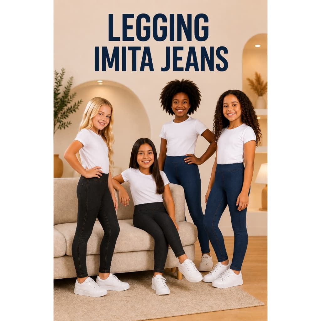 Calça Leggign Infantil Imita Jeans Com Bolso Atrás