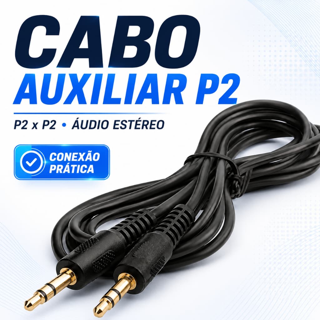Cabo P2xP2 5 Metros Macho Macho Auxiliar Áudio Estéreo 3.5mm Som Pc Celular Carro