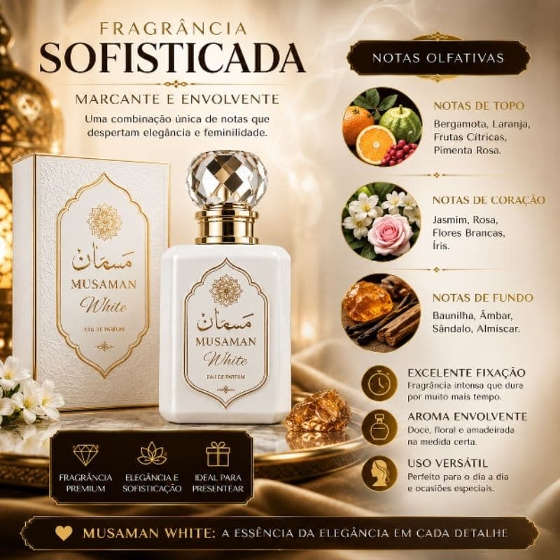 Perfume Árabe Musaman White Feminino Importado Longa Duração Fragrância Marcante
