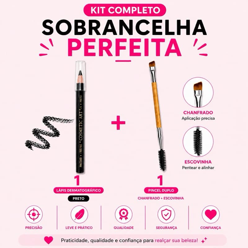 Kit Lápis Dermográfico  + Pincel Duplo Chanfrado Escovinha Design Sobrancelha Use Naton