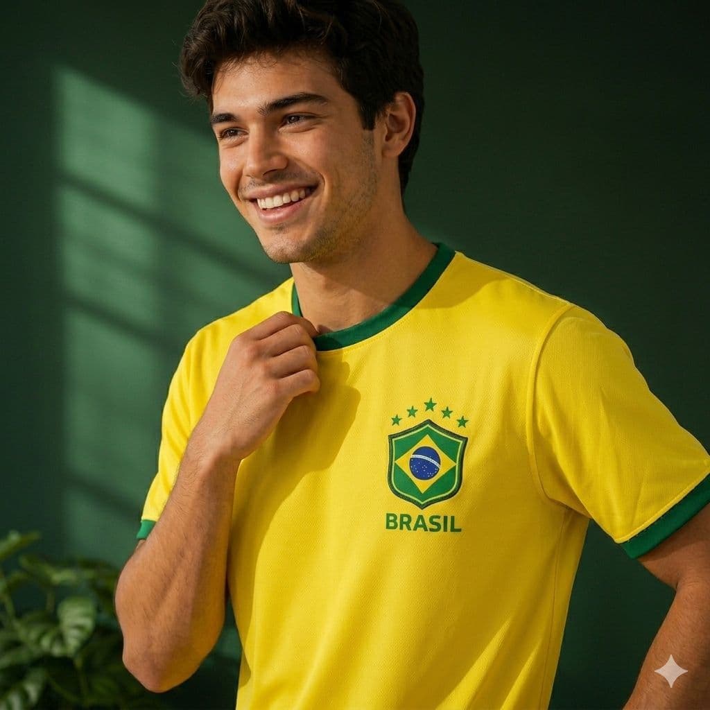 Camiseta Amarela Verde Esportiva Unissex Futebol Torcedor