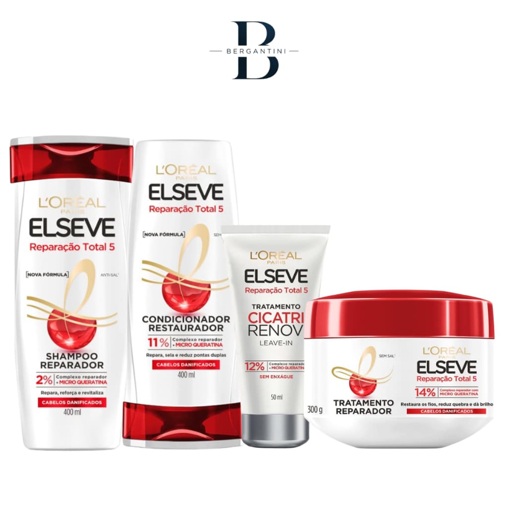 Kit Completo Elseve Reparação total 5 Shampoo  + Cond 400ml + Leave - in 50ml + Máscara 300g