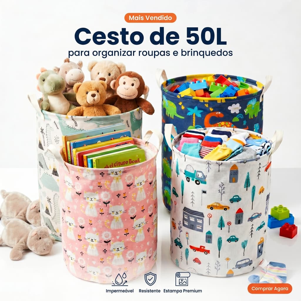 Cesto Organizador Infantil Multiuso para Roupas Brinquedos | Alças Reforçadas | Material Resistente
