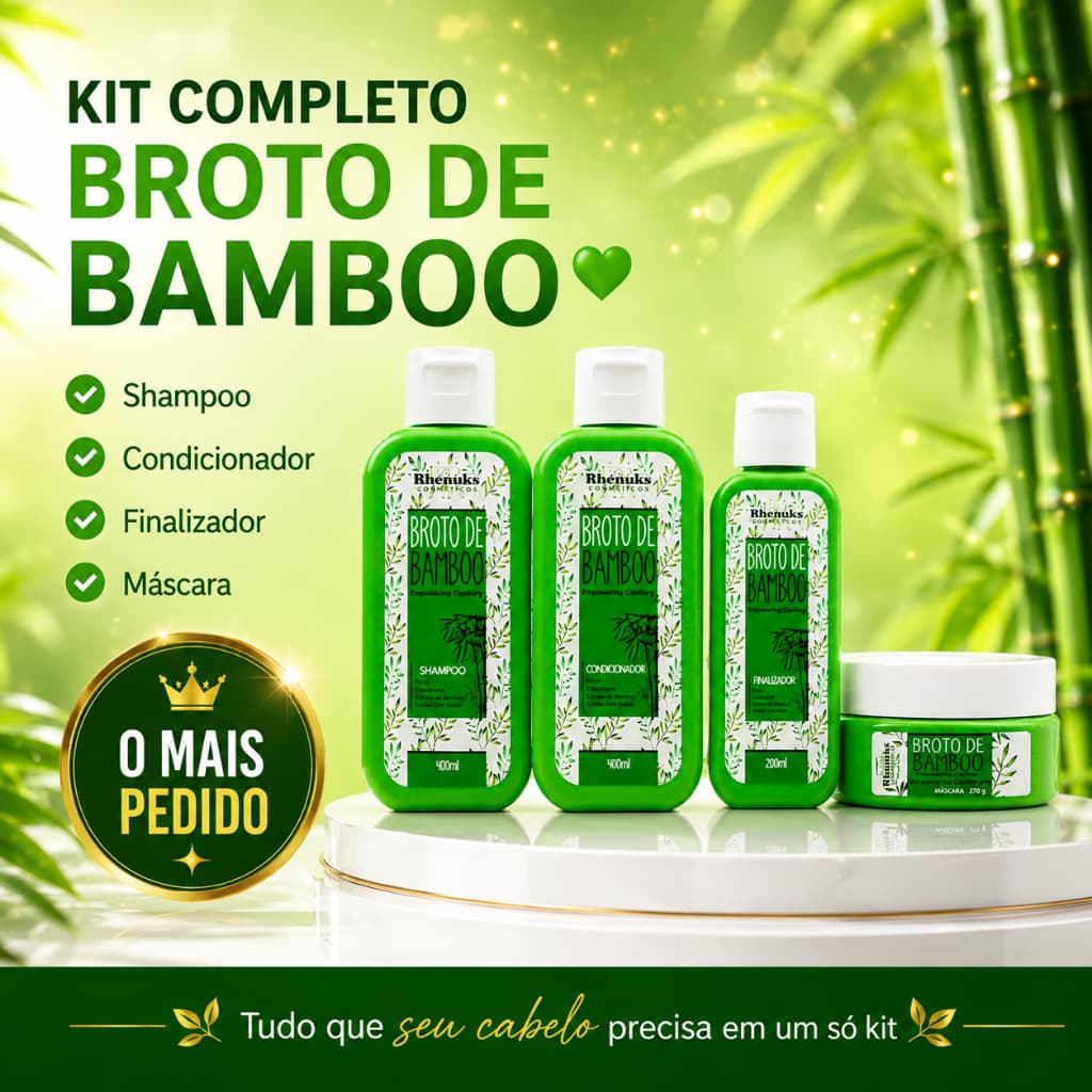 Kit Broto de Bamboo Completo Shampoo Condicionador Máscara Finalizador Hidratação Capilar