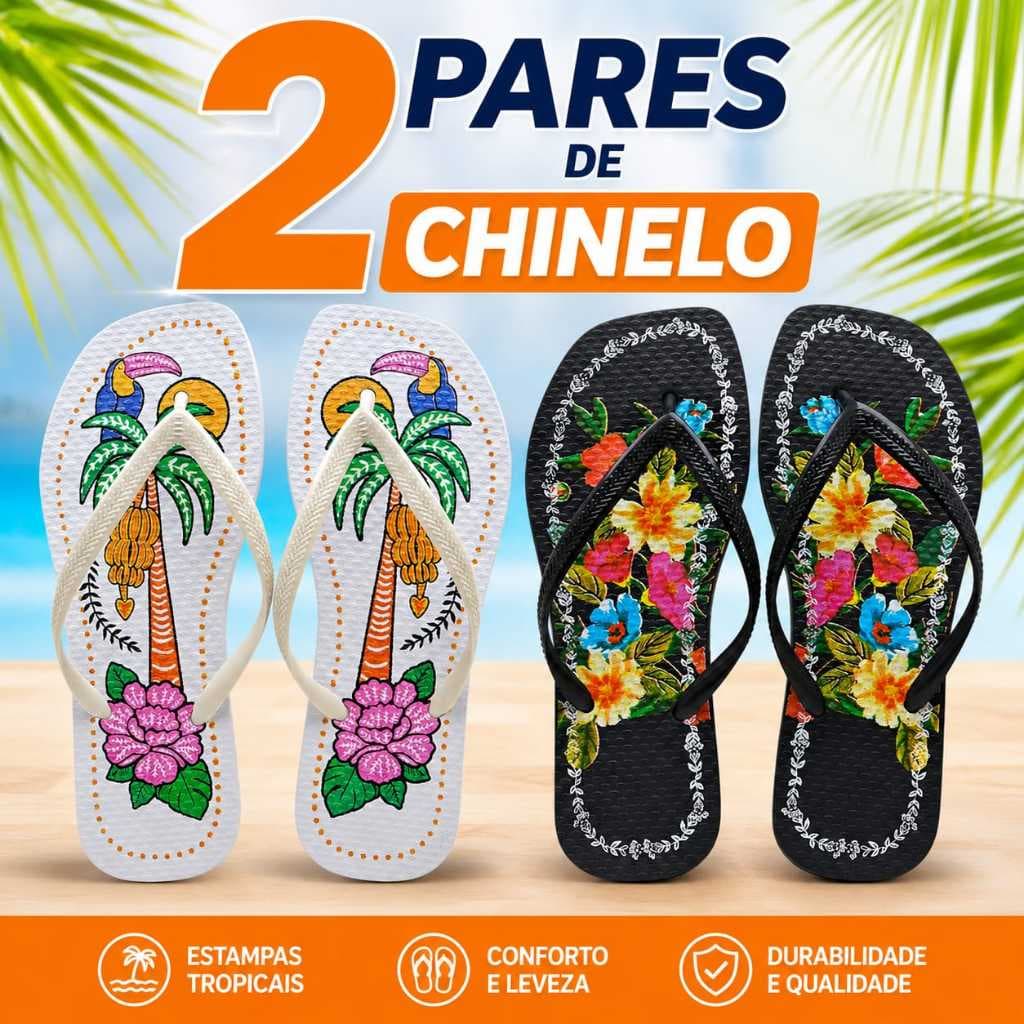 Kit 2 Pares De Chinelo Floral Verão Praia Piscina Promoção Feminino
