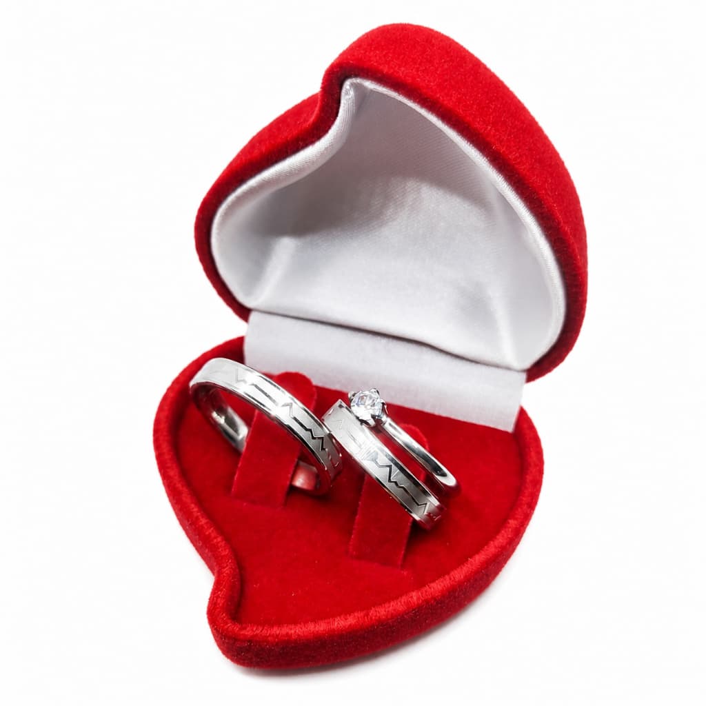 Par Alianças Batimentos Cardíacos Antialérgica 4mm Com Solitário E Caixinha de Coração