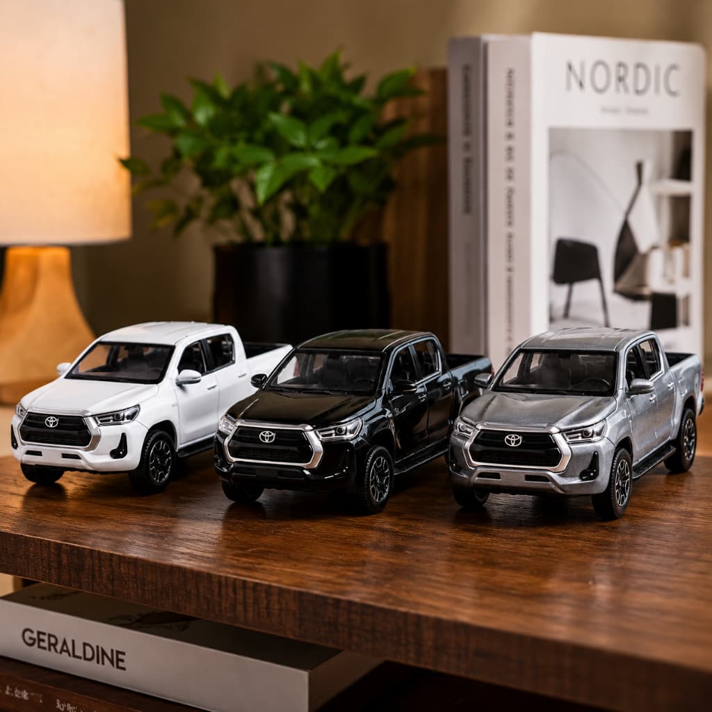 Miniatura Toyota Hilux SRX 1:36 Metal Fricção Farol LED Porta Abre Carro Colecionável Pickup Brinquedo Menino