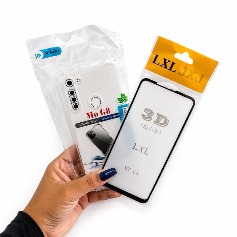 Kit Proteção Completa para MOTO G8 Capinha Anti-Impacto + Película 3D de Vidro temperado.