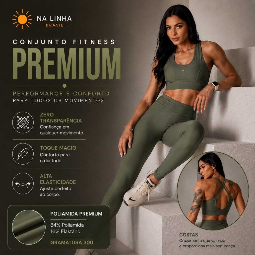 Conjunto Fitness Feminino Academia Poliamida Legging Top Zero Transparência.