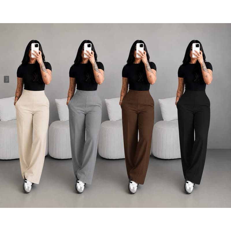 Kit 3 Calças Cor Sortida Tecido Duna Pantalona Premium Elegância Conforto Passeio Casual Trabalho