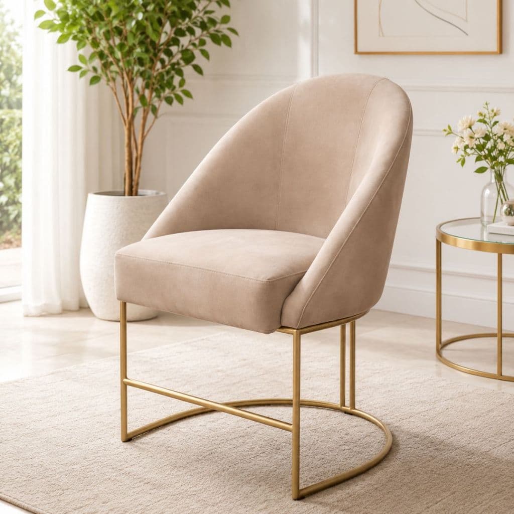 Poltrona Cadeira Lua Base Metálica Industrial Dourado Reforçada confortável Sala Recepção Escritório