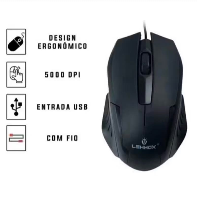 Mouse USB Lehmox Alta Precisão Ergonômico para PC Notebook