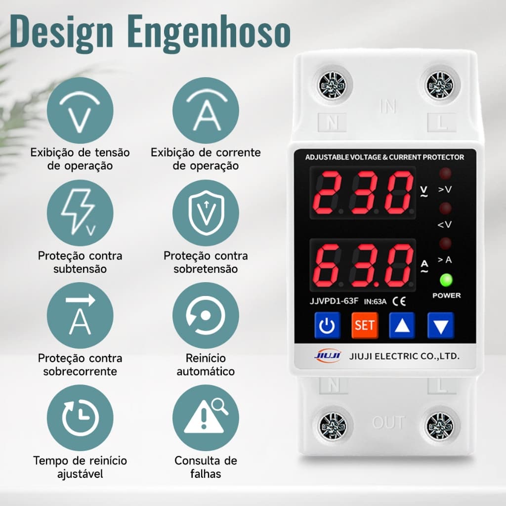 Relé Protetor Tensão Corrente 63A Com Medidor KWh 220V