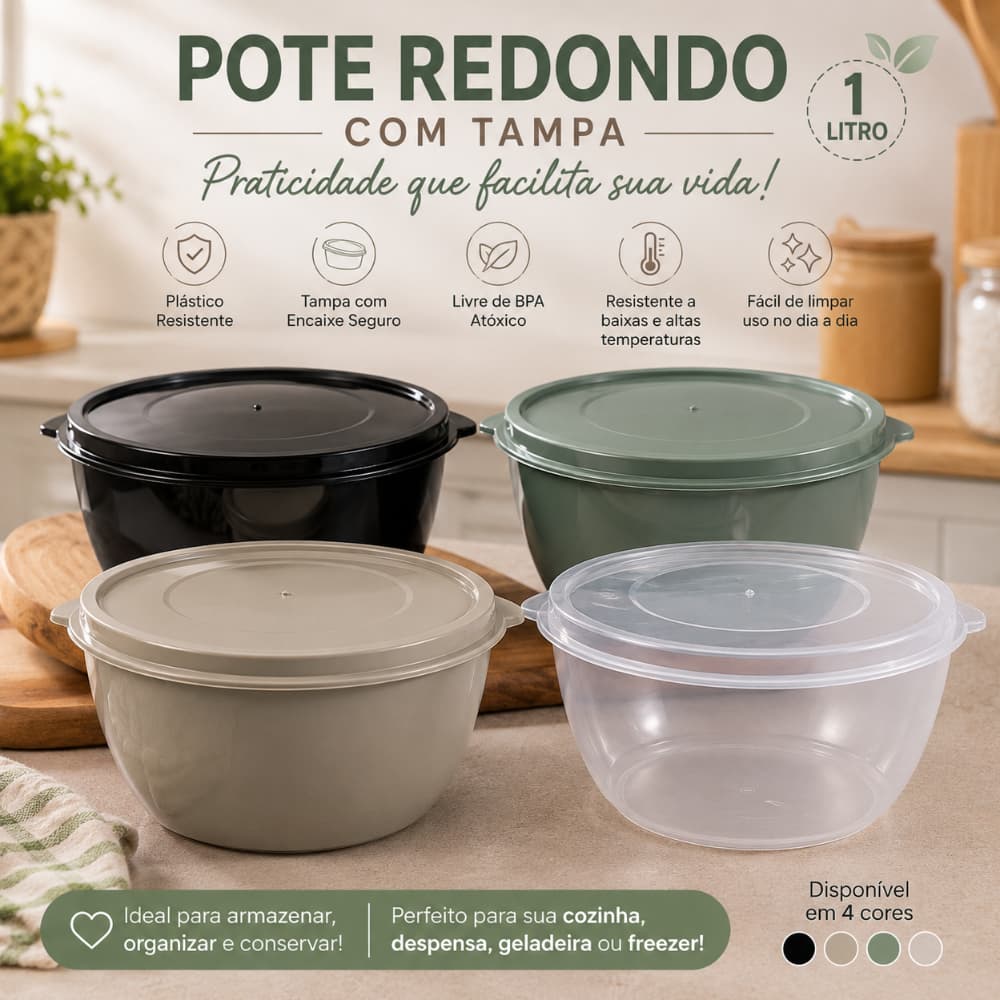 Conj 8 Potes Organizadores Alimentício 1L Empilhável Para Melhor Aproveitamento De Espaço