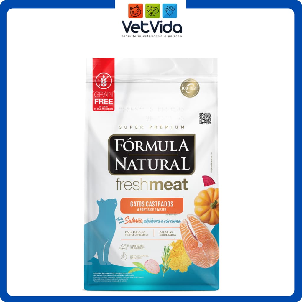 RAÇÃO FÓRMULA NATURAL GATOS CASTRADOS SALMÃO.