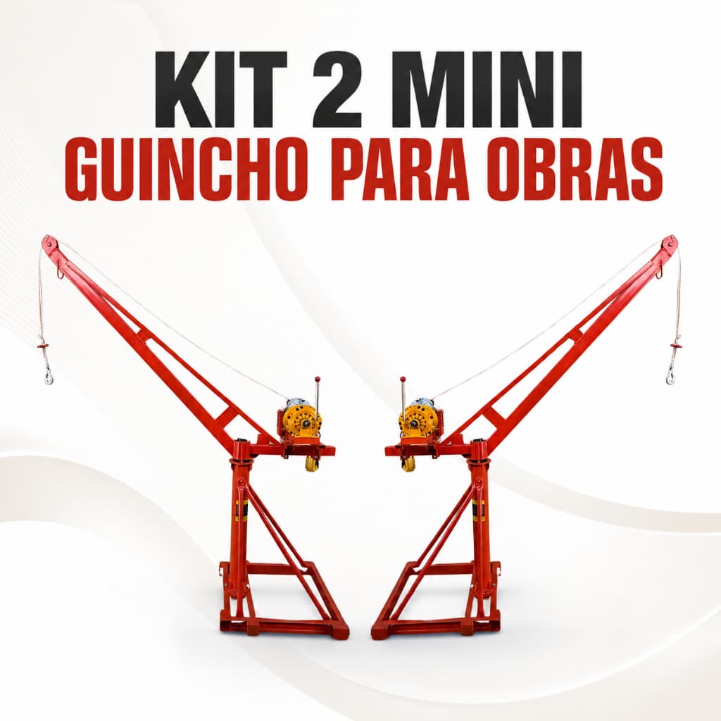 Kit 2 Mini Grua Guincho Elétrico 1000KG Cabo 30 Metros Reforçado Obras com Embreagem 220v Bifásico