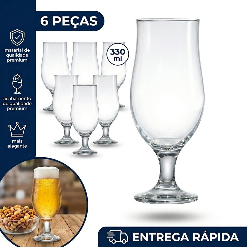 Kit Jogo de 06 Taça Windsor Cerveja 330ml jogo de taças de vidro taças diferentes para drinks nadir