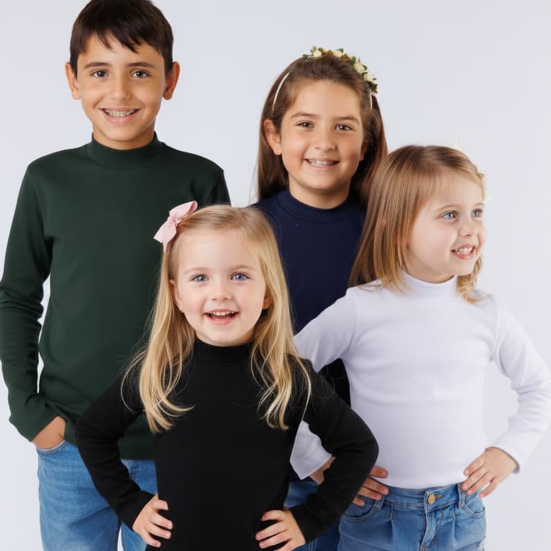 Kit 4 Gola Alta Infantil Manga Longa Unissex Menina Menino Básica 1 a 14 Anos