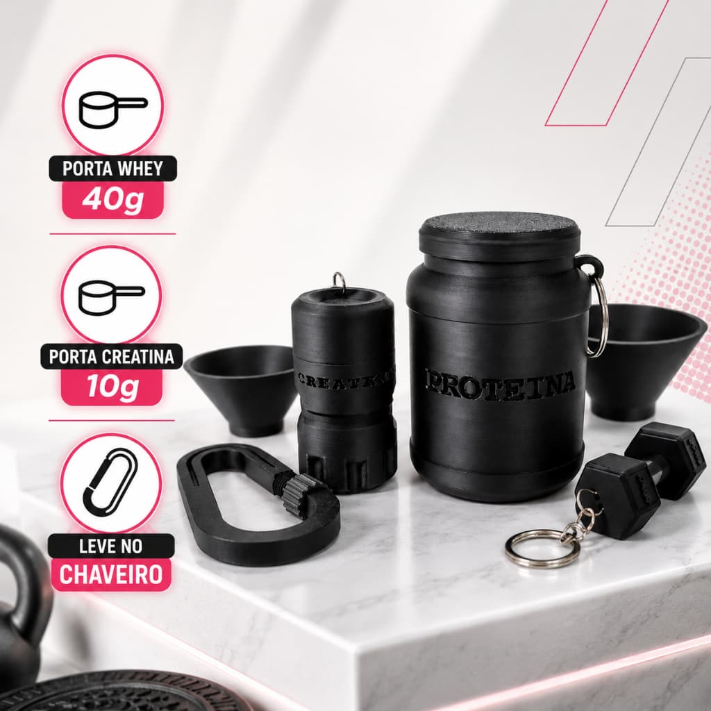 Porta Suplemento Chaveiro Whey 40g Creatina 10g Portátil Kit Academia Fitness Pré-Treino Proteína